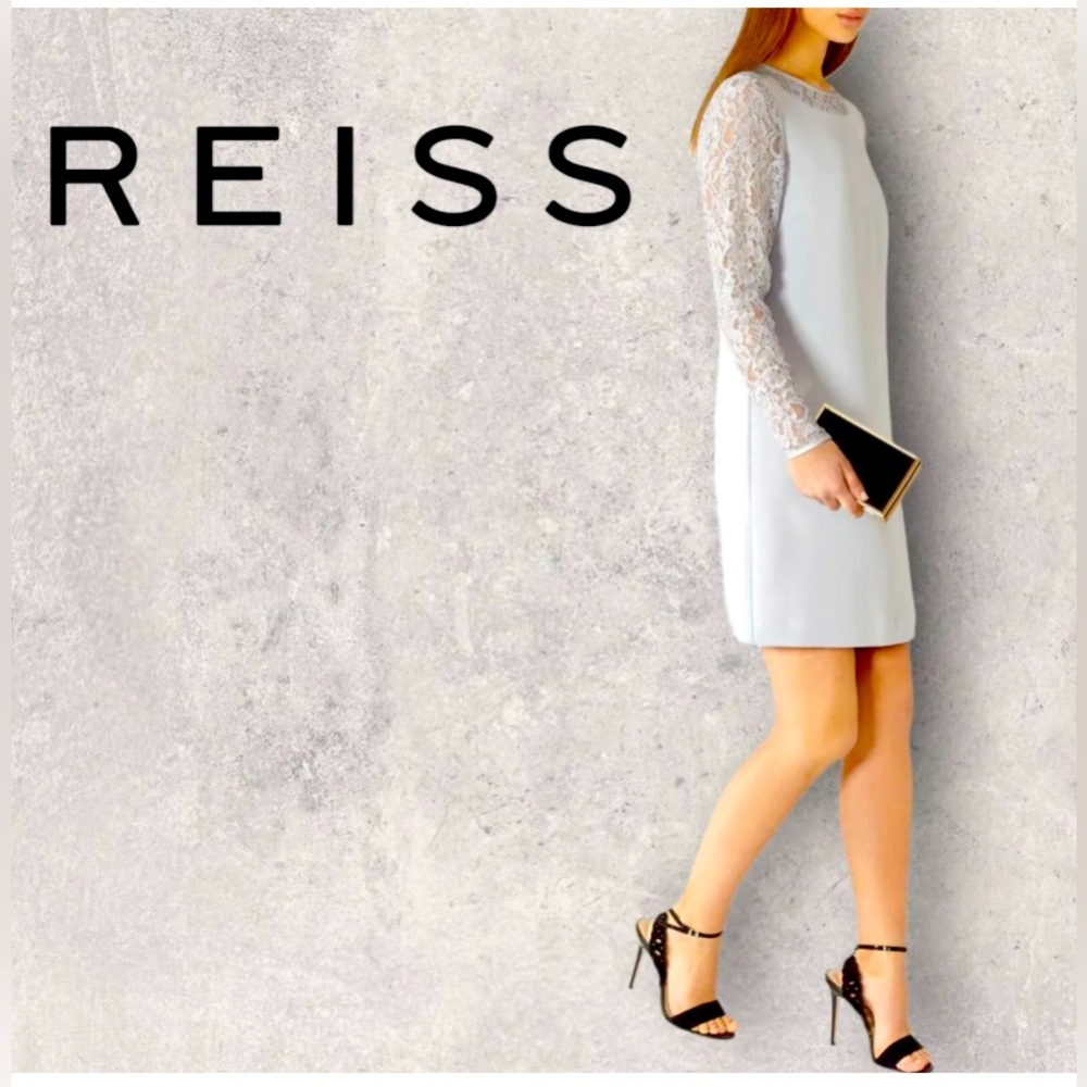 ✨⚡️💥Reiss lace sleeve zipper open exposed back shift dress Sz US 10 - Picture 2 of 14